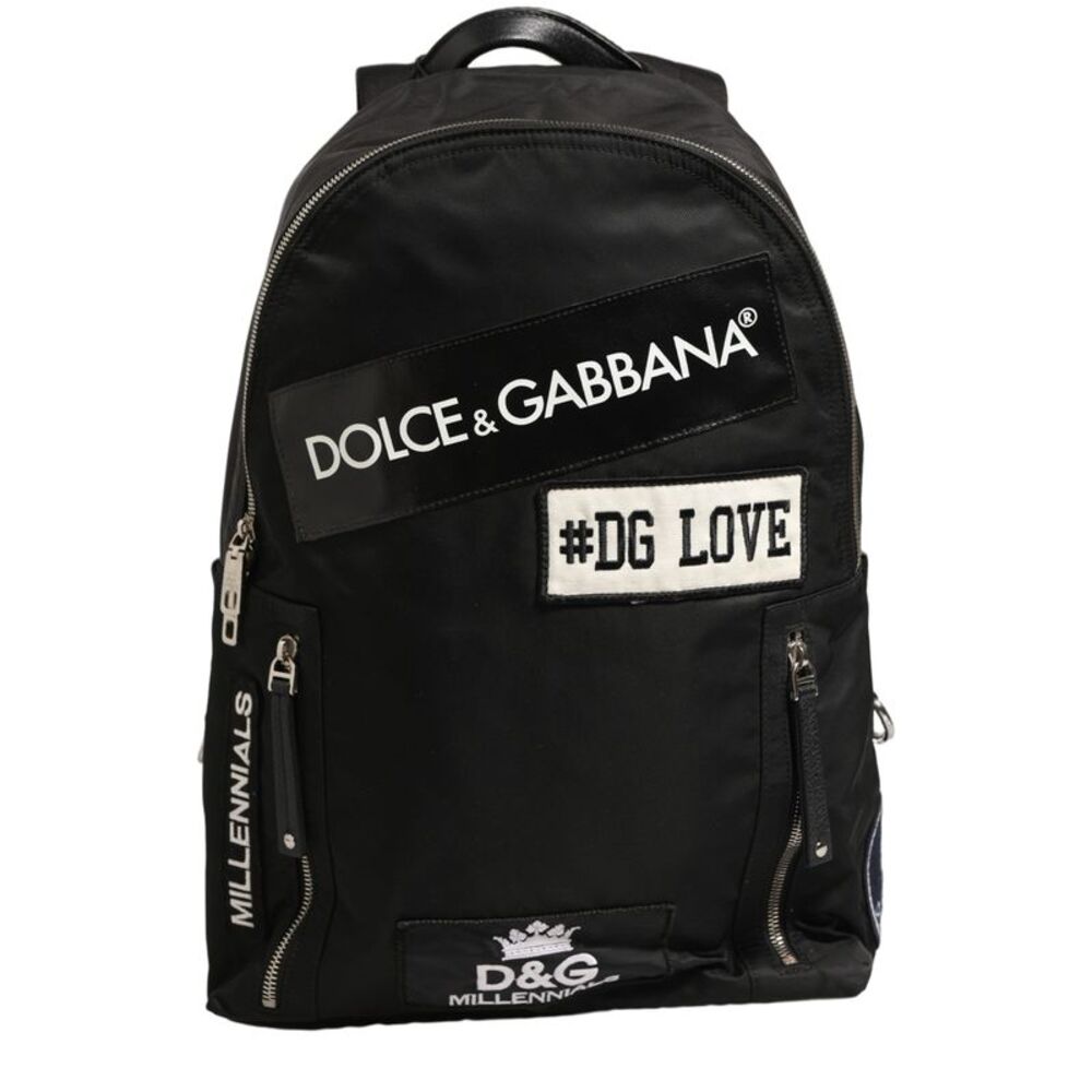 Dolce & Gabbana Men Black #DG LOVE Logo Patches Nylon Backpack Men's Bag